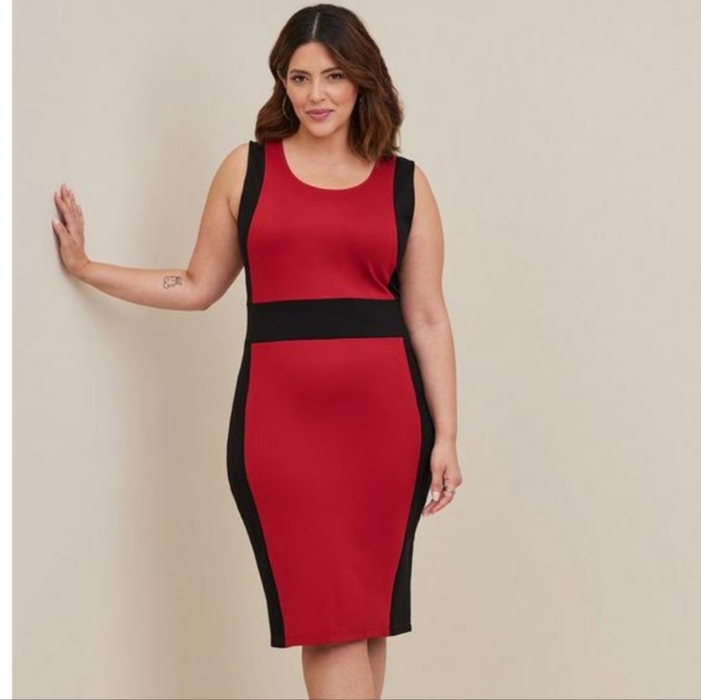 NWT, Torrid, Sz 14, Mini Studio Luxe Ponte Contour Bodycon Dress, Red and Black